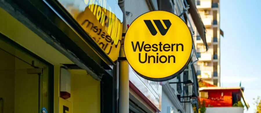 Western Union logo and account opening title design.