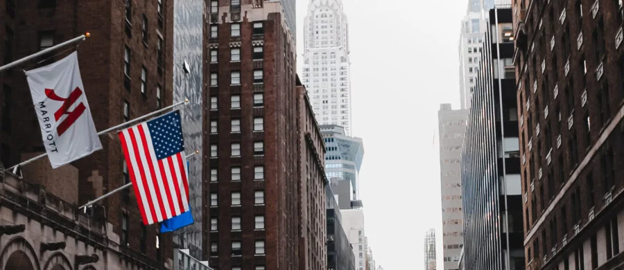 An American flag on a Manhattan office building — forming a US company